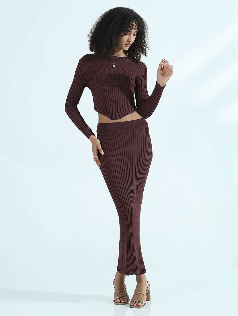 women solid top and skirt co-ord set - 21941783 -  Standard Image - 1