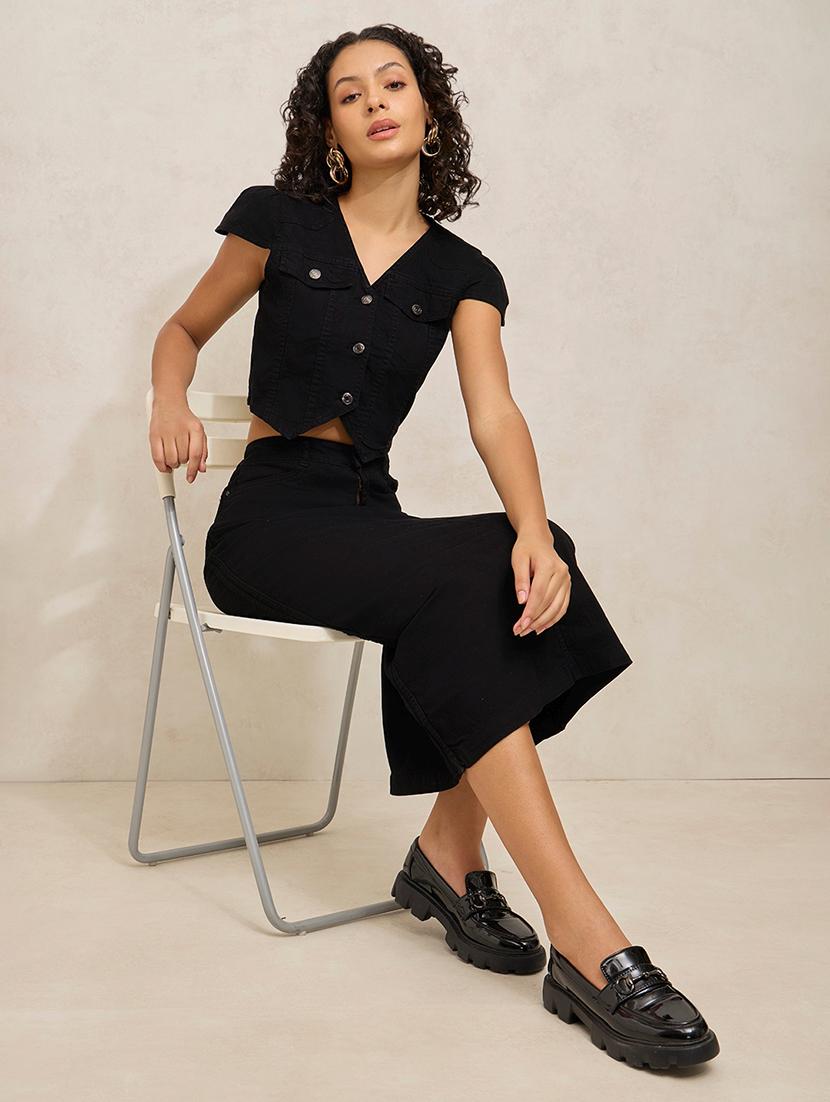 women solid denim top and skirt co-ord set - 21941785 - Standard Image - 6