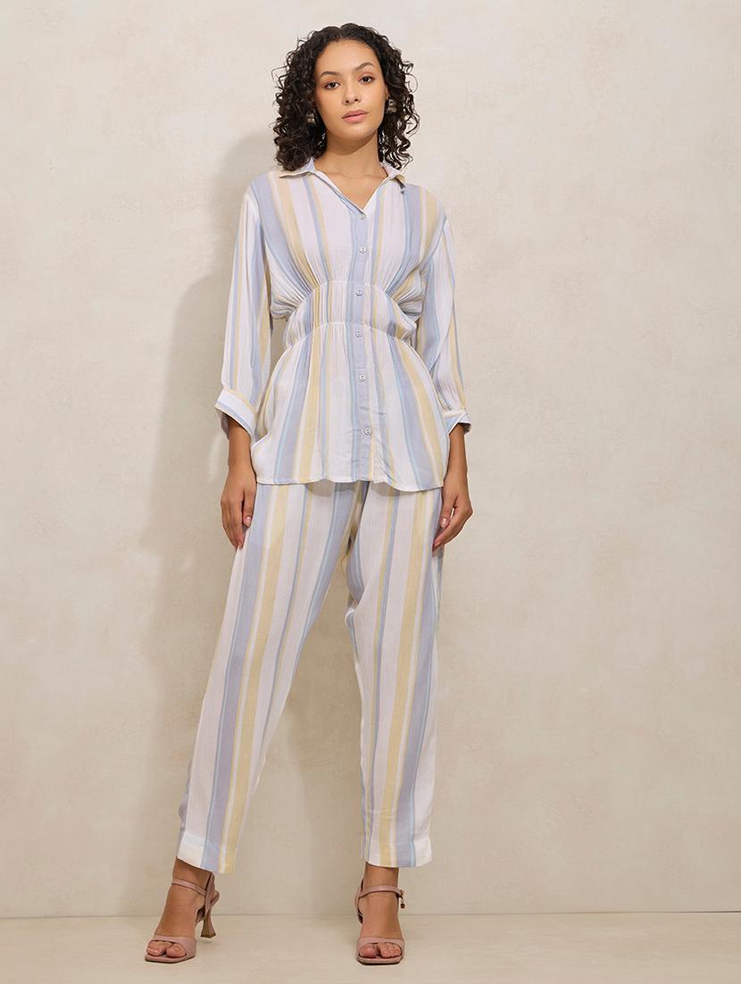 women striped top and trouser co-ord set - 21941786 - Standard Image - 1