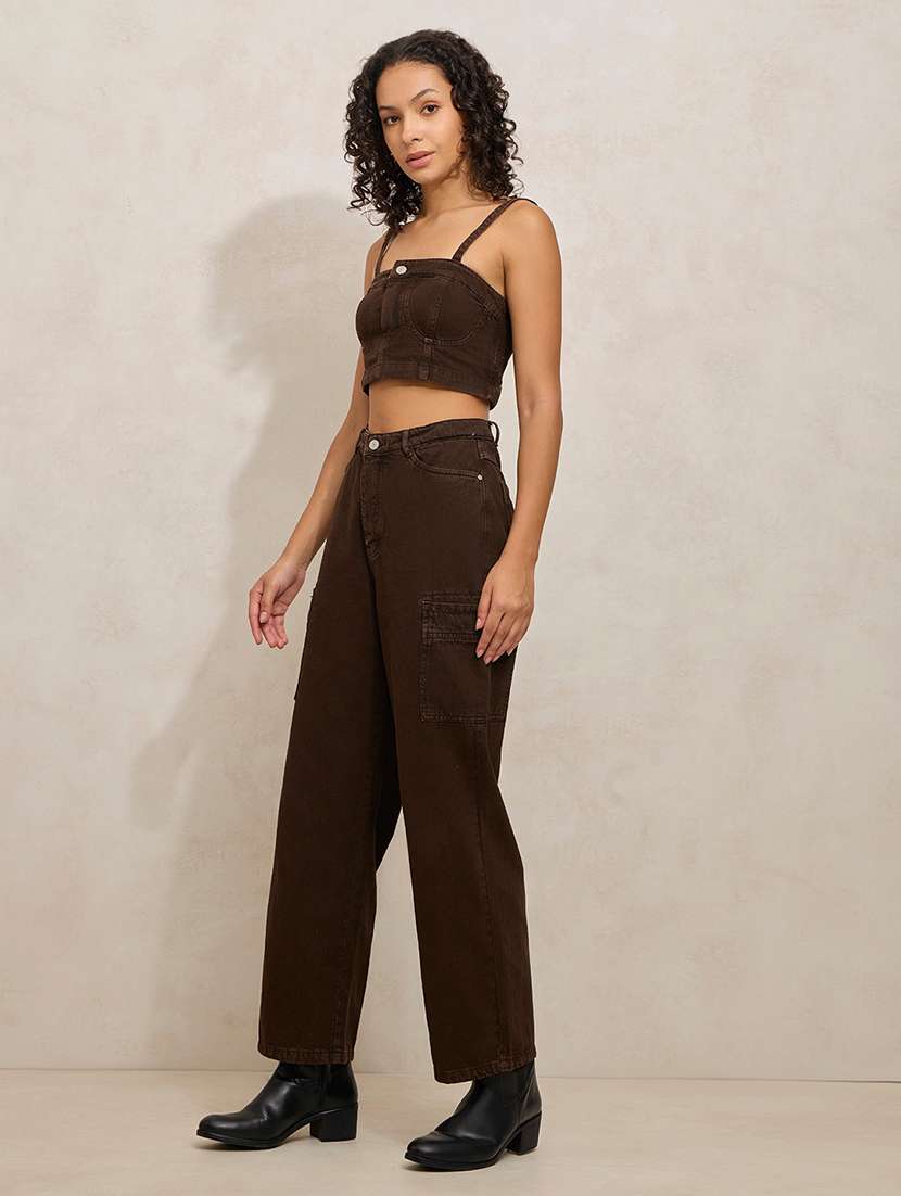 women solid denim top and trouser with jacket - 21941787 -  Standard Image - 4