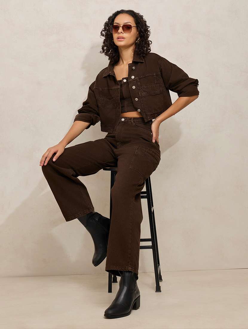 women solid denim top and trouser with jacket - 21941787 -  Standard Image - 6