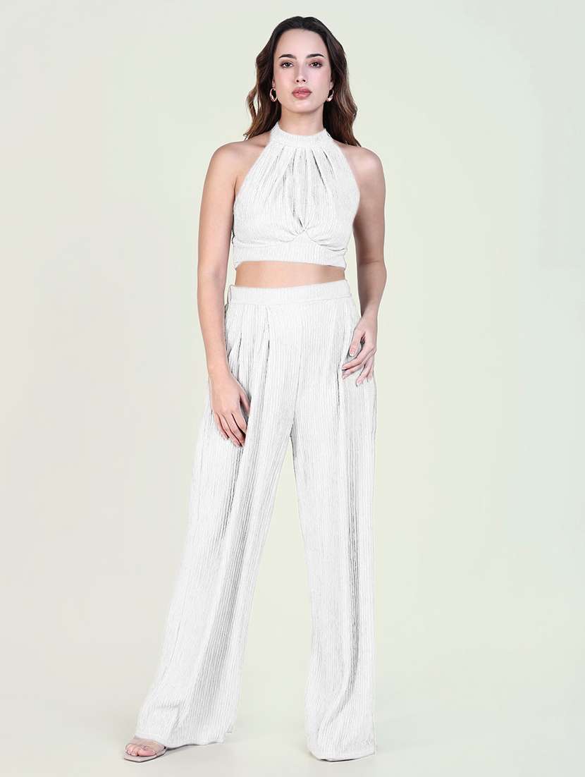women solid top and palazzo co-ord set