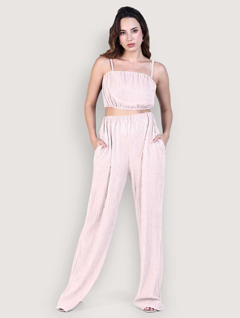 women solid top and trouser co-ord set - 21941796 -  Standard Image - 1