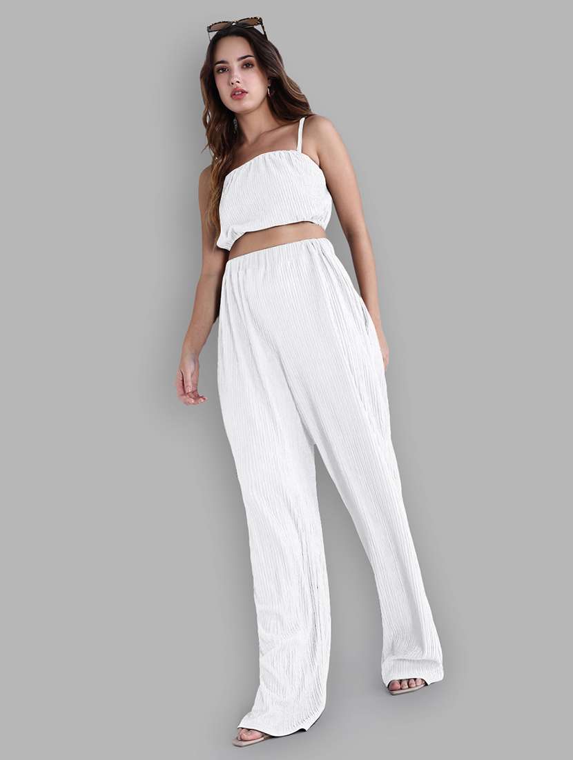 women solid top and trouser co-ord set