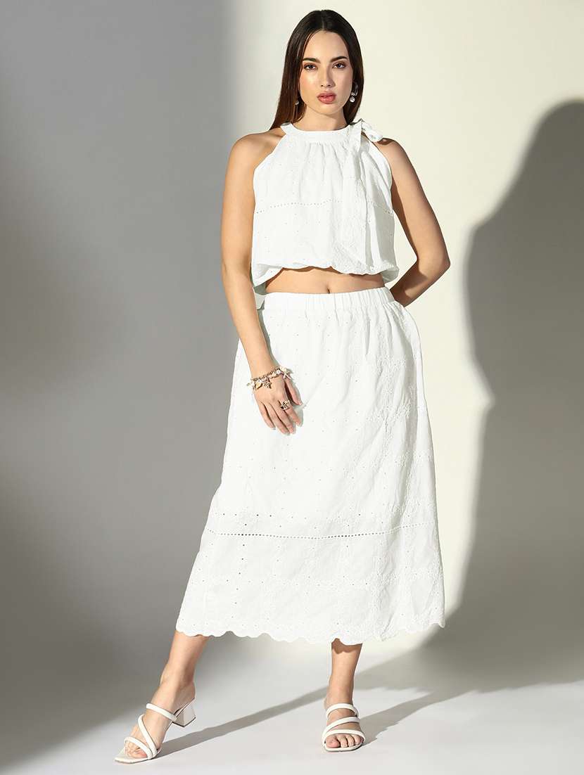 women embroidered top and skirt co-ord set