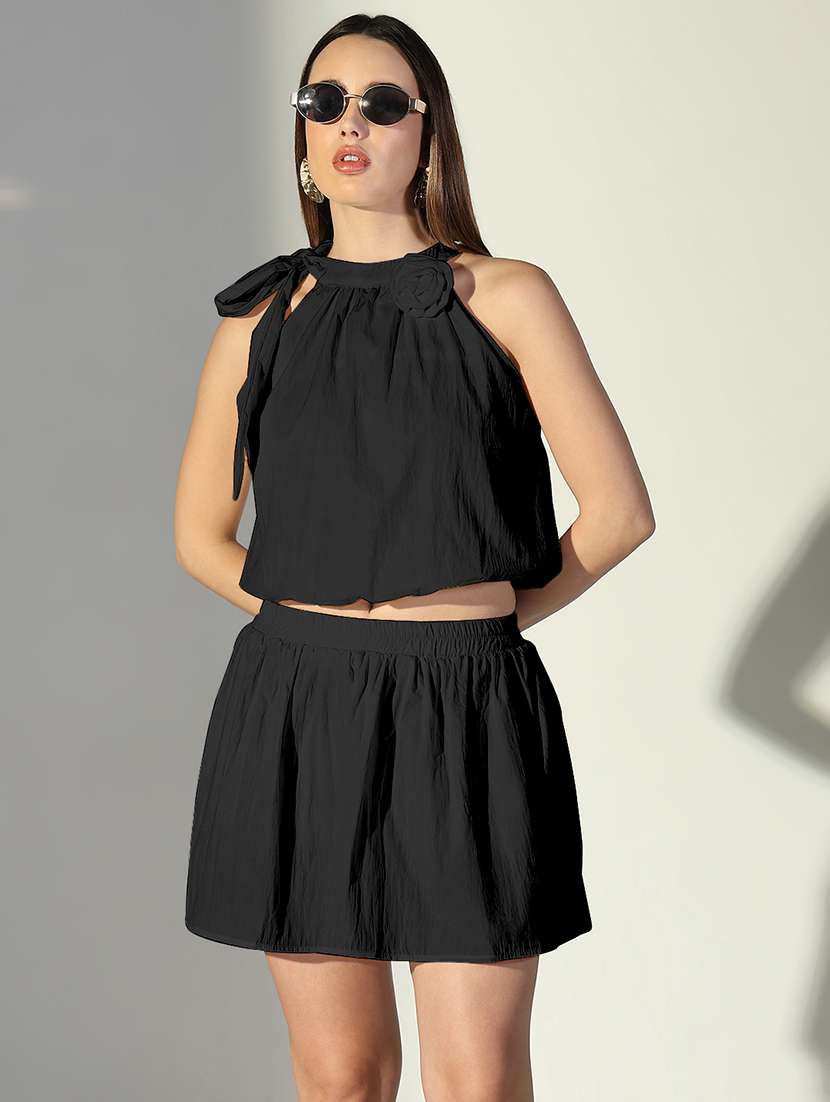 women solid top and skirt co-ord set