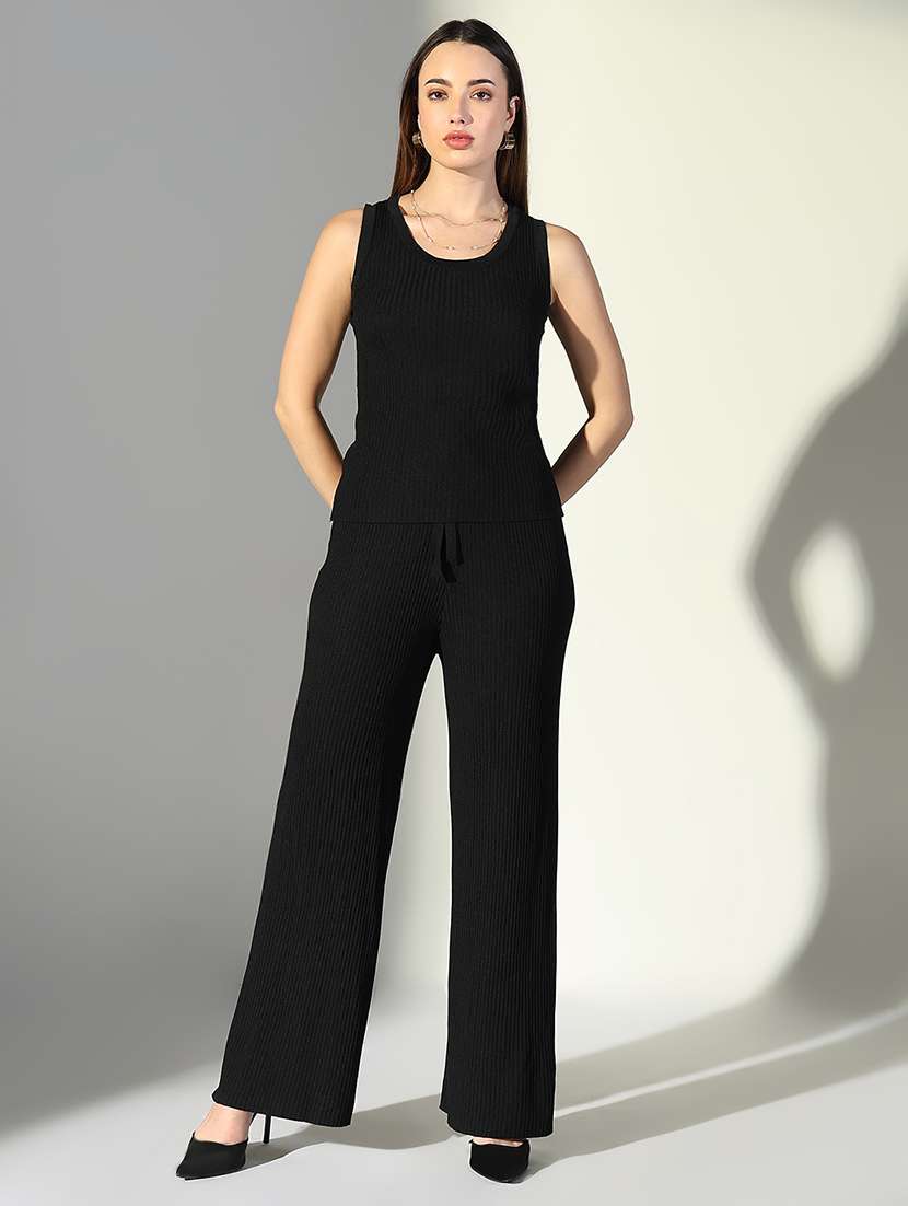women solid top and trouser co-ord set