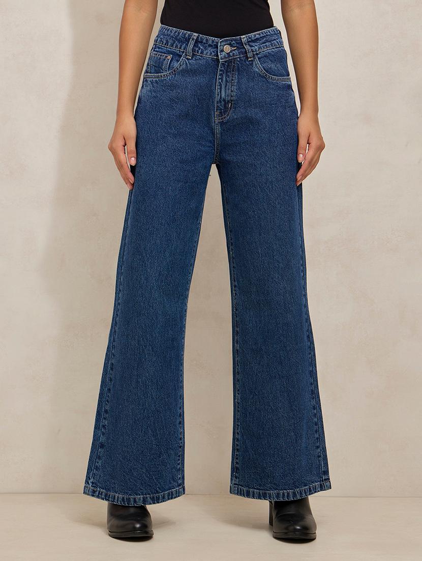 women solid high rise wide leg jean - 21941807 - Standard Image - 1