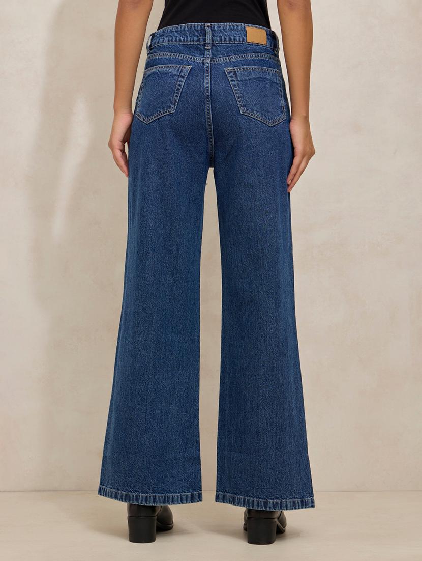 women solid high rise wide leg jean - 21941807 - Standard Image - 4