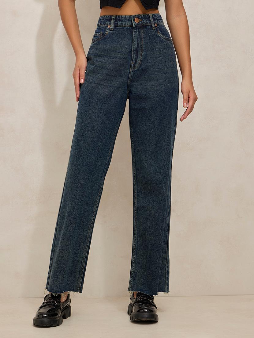 women solid high rise straight fit jean - 21941808 - Standard Image - 1