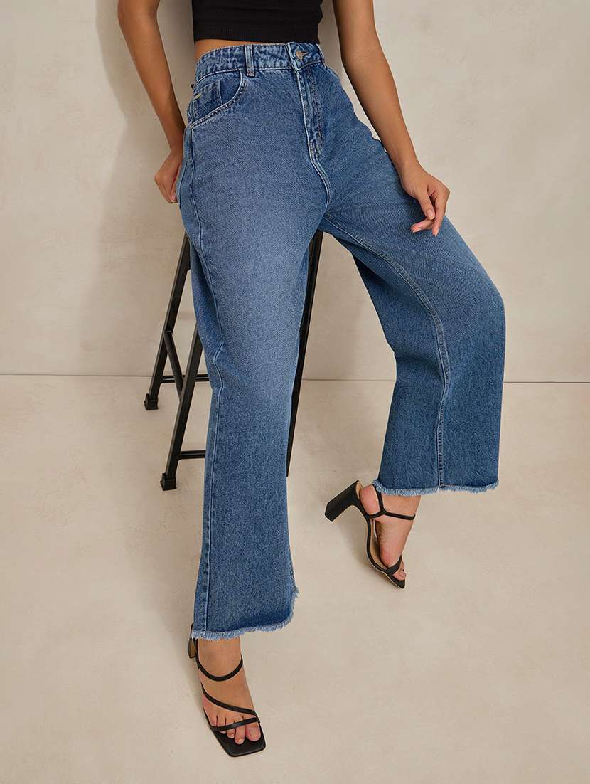 women solid high rise wide leg jean - 21941814 -  Zoom Image - 0