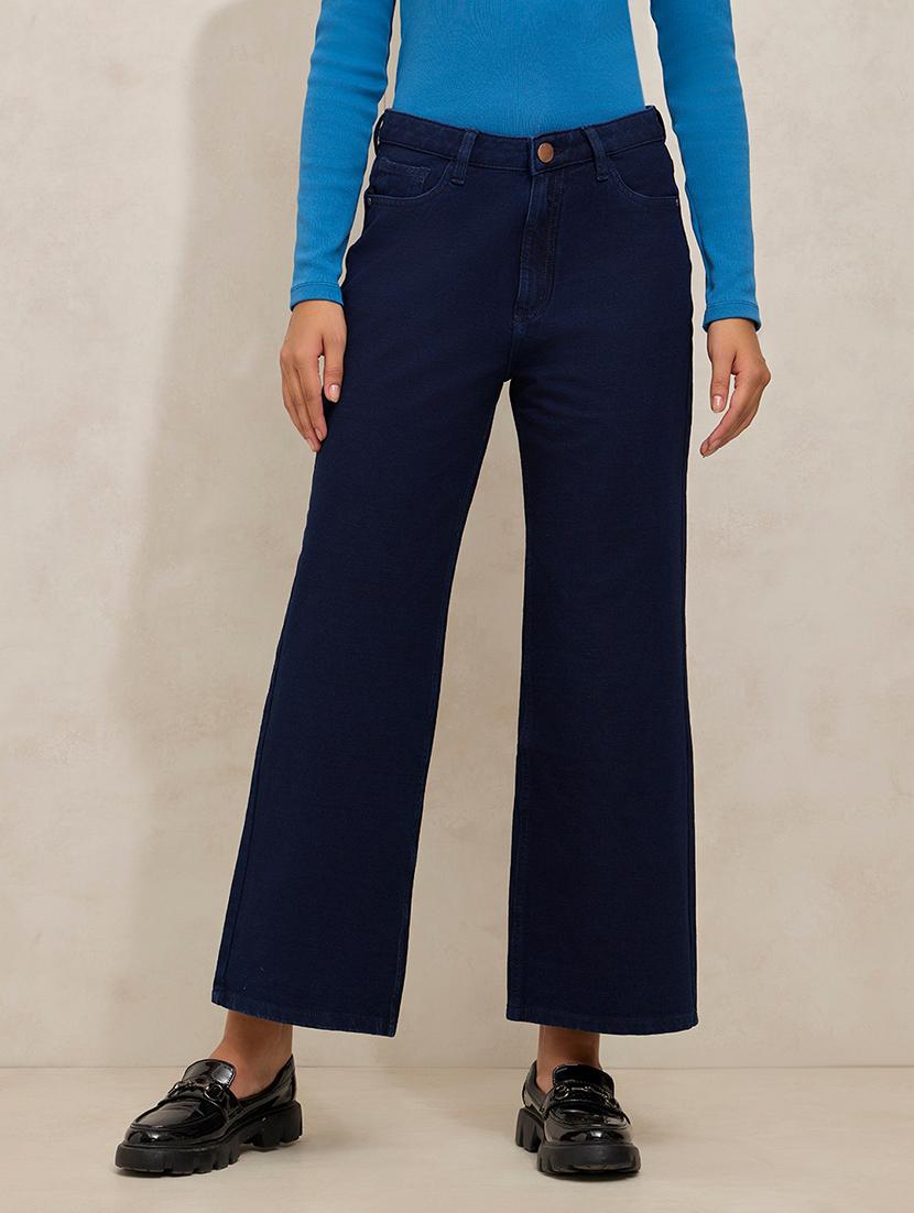 women solid mid rise wide leg jeans - 21941816 - Standard Image - 1
