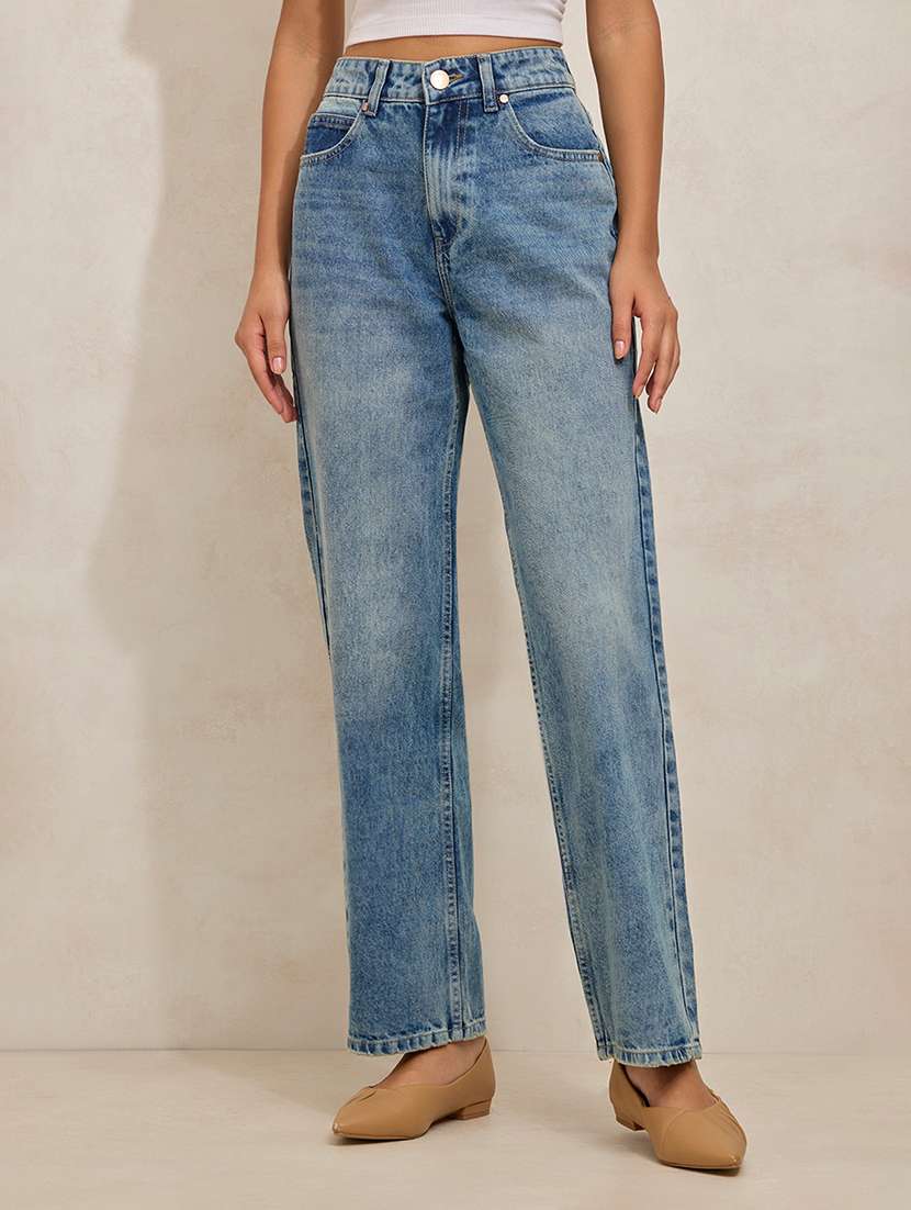 women solid high rise straight fit jean - 21941818 -  Standard Image - 1
