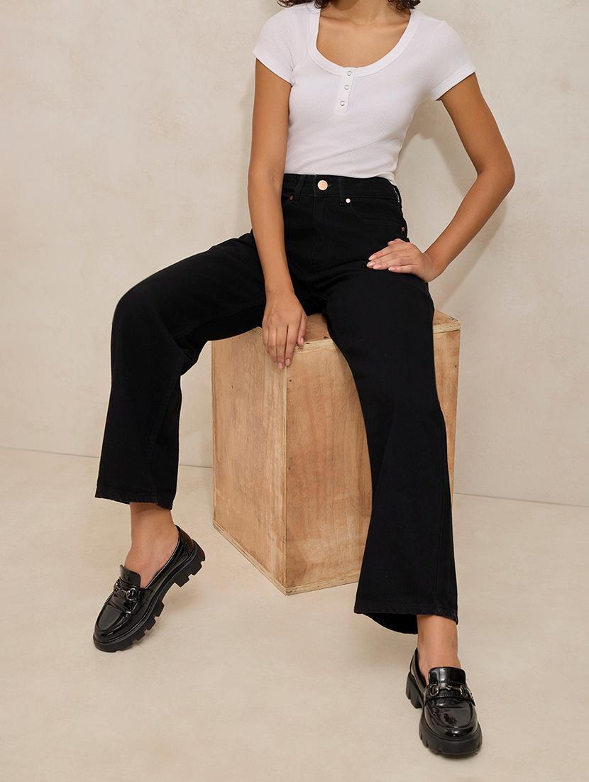 women solid high rise straight fit jean - 21941819 -  Zoom Image - 0