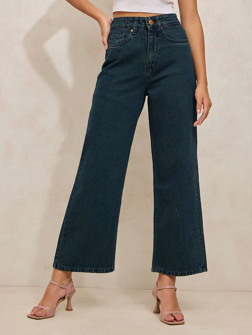 women solid high rise wide leg jean - 21941820 -  Standard Image - 1