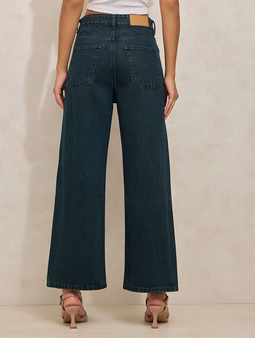 women solid high rise wide leg jean - 21941820 -  Standard Image - 4