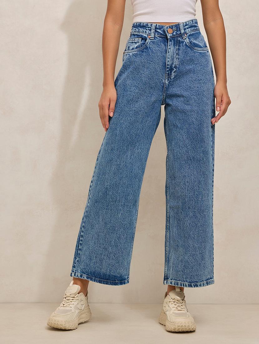 women solid high rise wide leg jean - 21941821 - Standard Image - 1