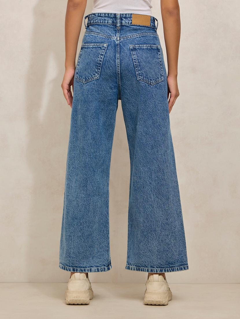 women solid high rise wide leg jean - 21941821 - Standard Image - 4