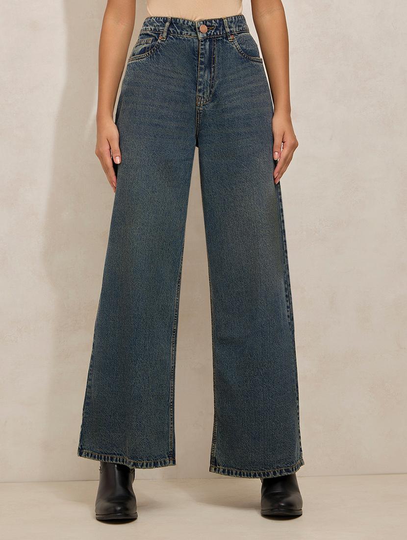 women solid high rise wide leg jean - 21941823 -  Standard Image - 1