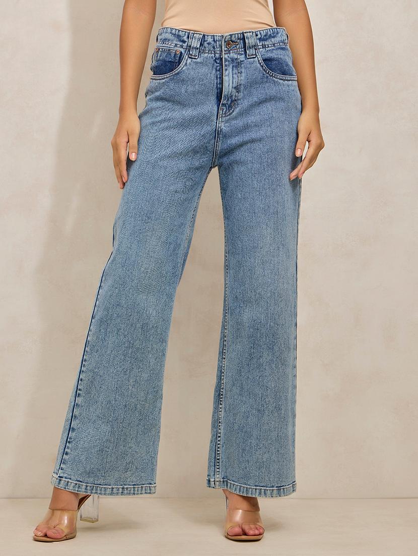 women solid high rise wide leg jean - 21941825 - Standard Image - 1