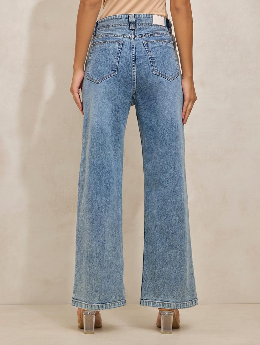 women solid high rise wide leg jean - 21941825 - Standard Image - 4