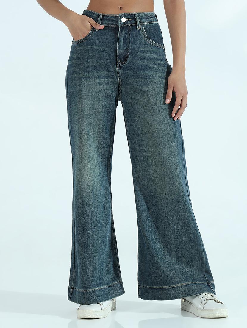 women solid mid rise wide leg jean - 21941827 - Standard Image - 1