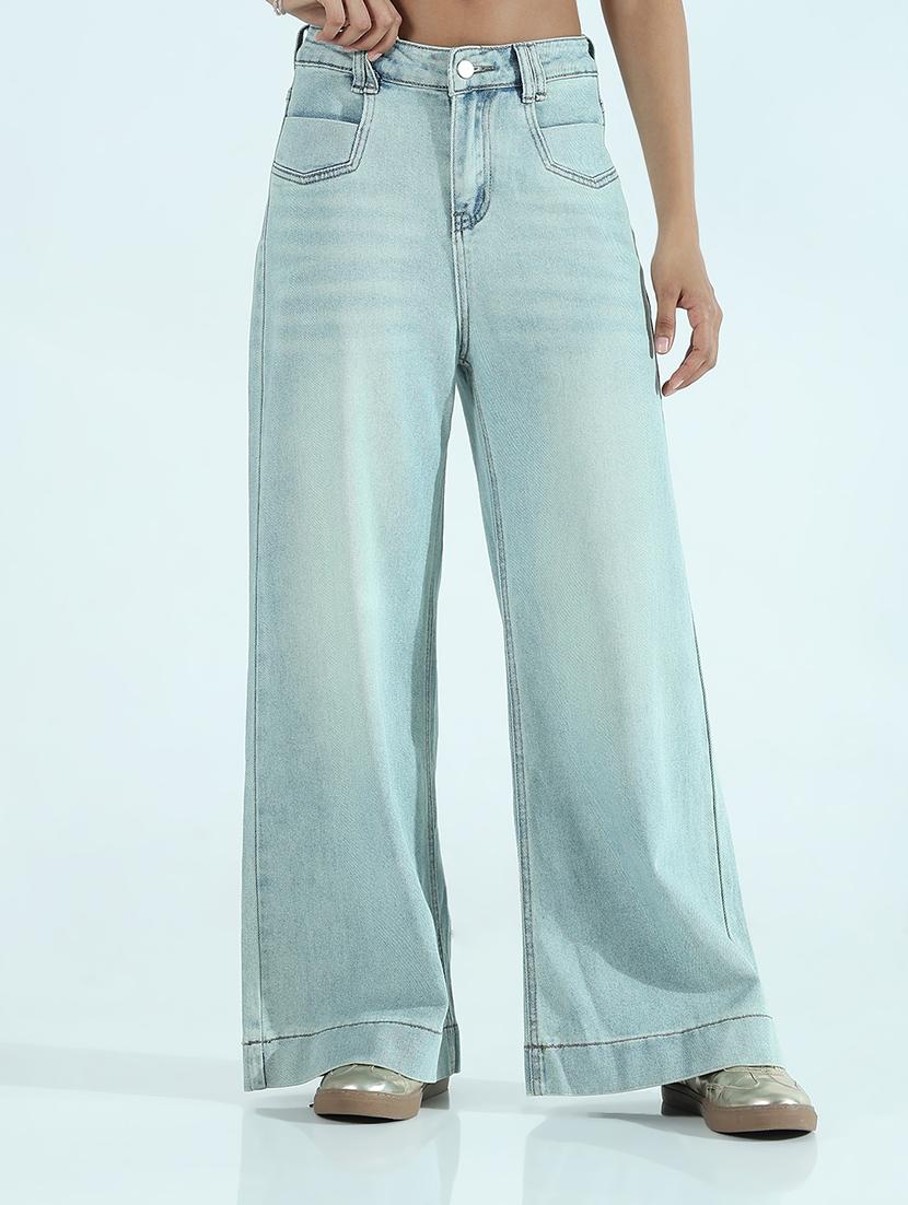 women solid mid rise wide leg trouser - 21941828 - Standard Image - 1