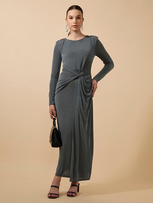 women solid twisted front long sleeves shaeth dress - 21941835 - Standard Image - 0