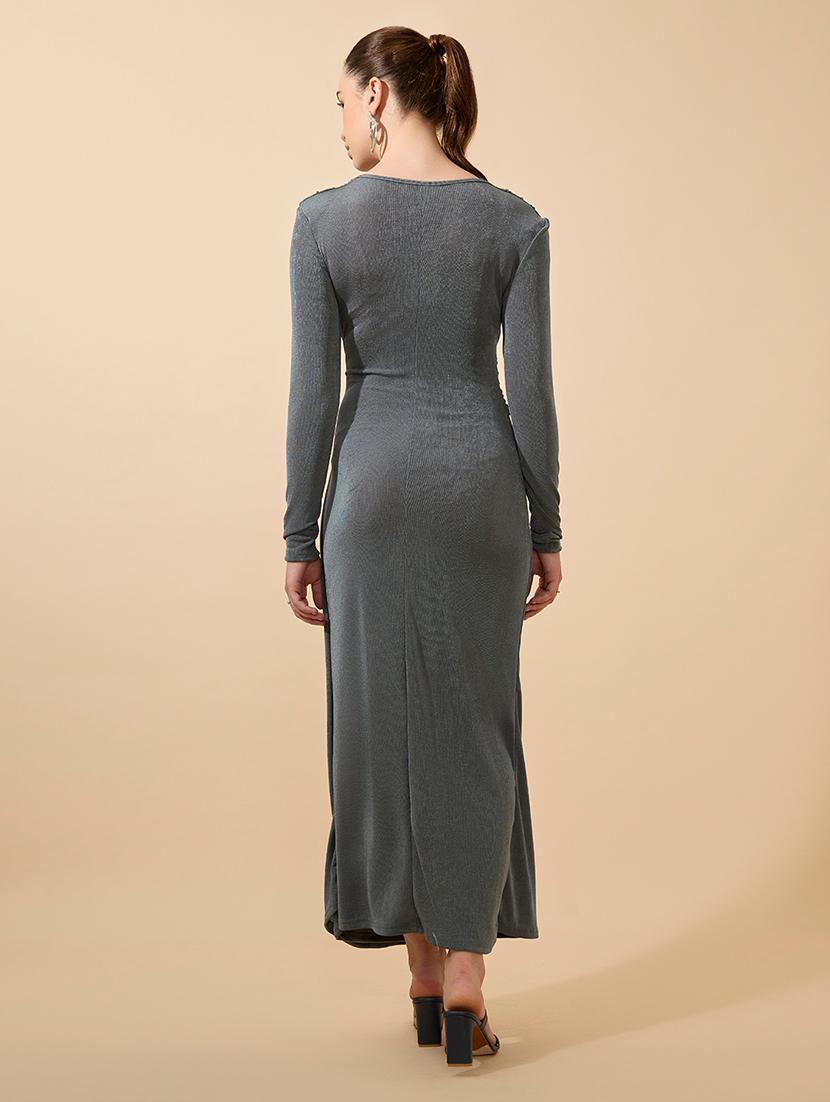 women solid twisted front long sleeves shaeth dress - 21941835 - Standard Image - 4