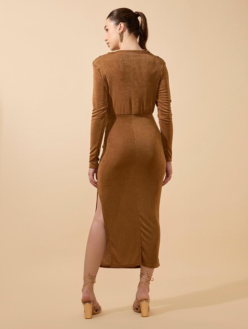 women solid long sleeve cowl neck bodycon dress - 21941836 - Standard Image - 4