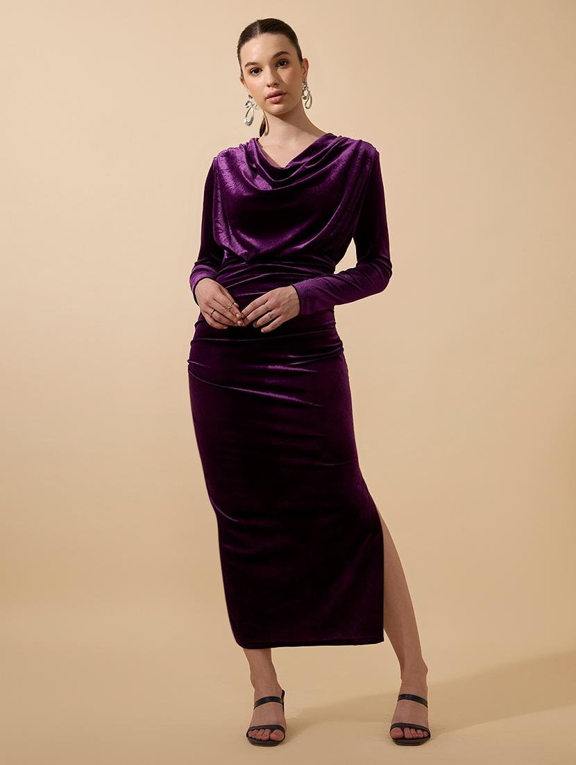 women solid long sleeve cowl neck bodycon dress - 21941838 -  Standard Image - 1