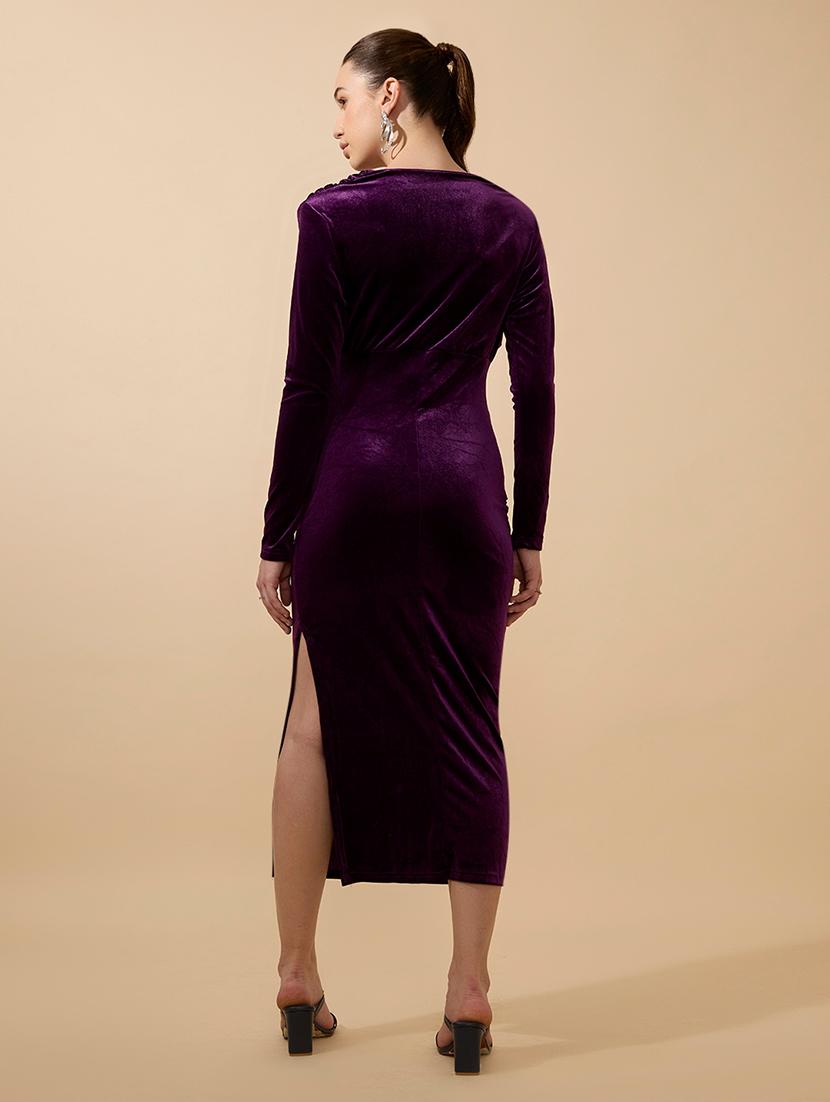 women solid long sleeve cowl neck bodycon dress - 21941838 - Standard Image - 4