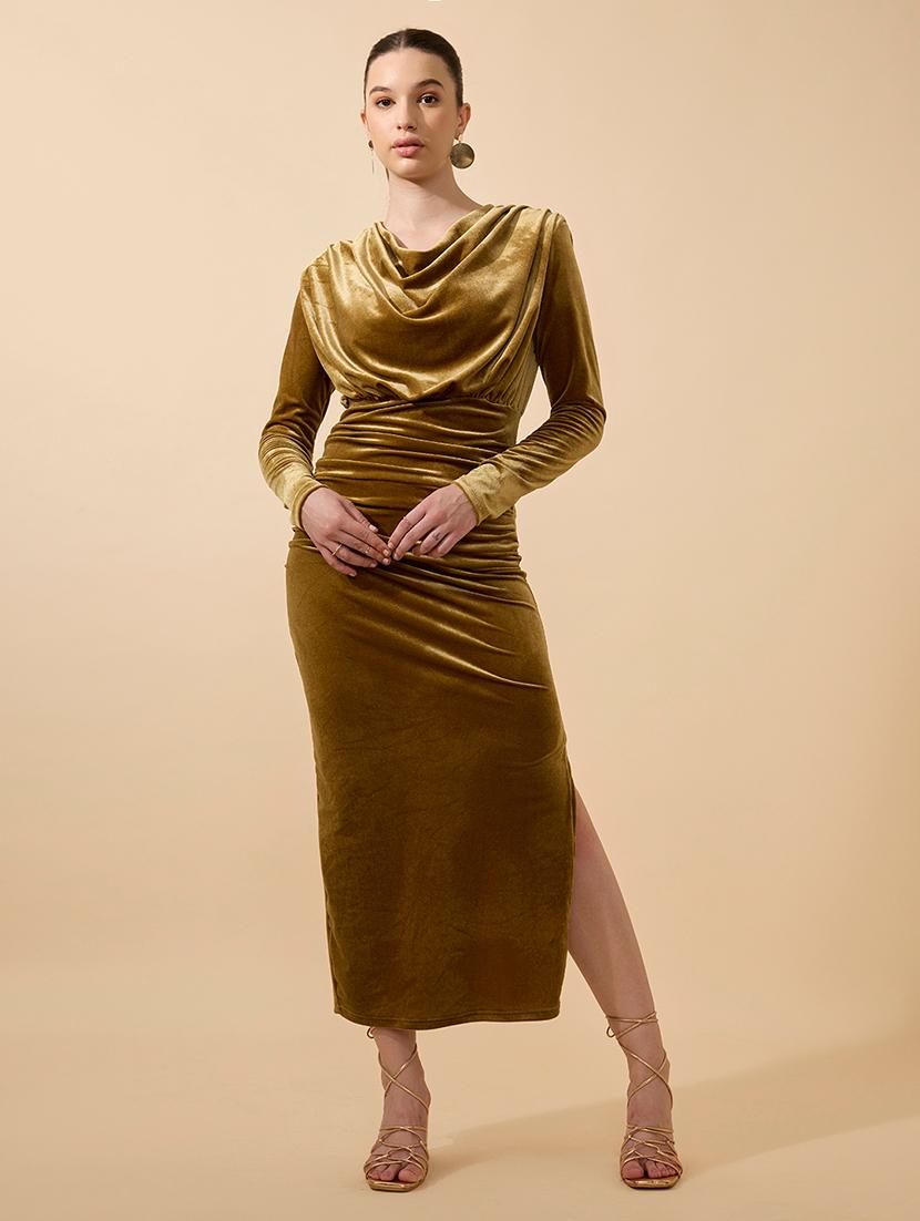 women solid long sleeve cowl neck bodycon dress - 21941839 -  Standard Image - 1
