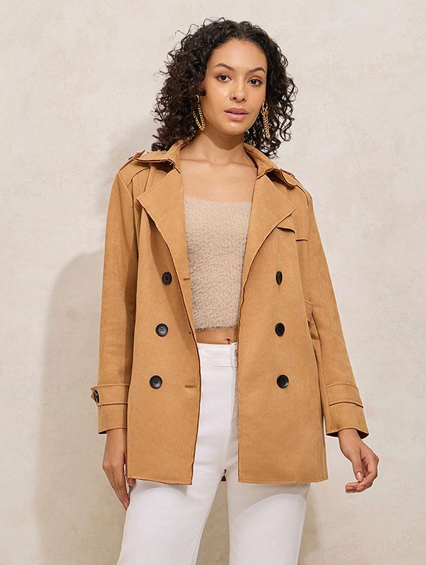 women solid notch lapel long sleeve trench coat - 21941871 -  Standard Image - 1