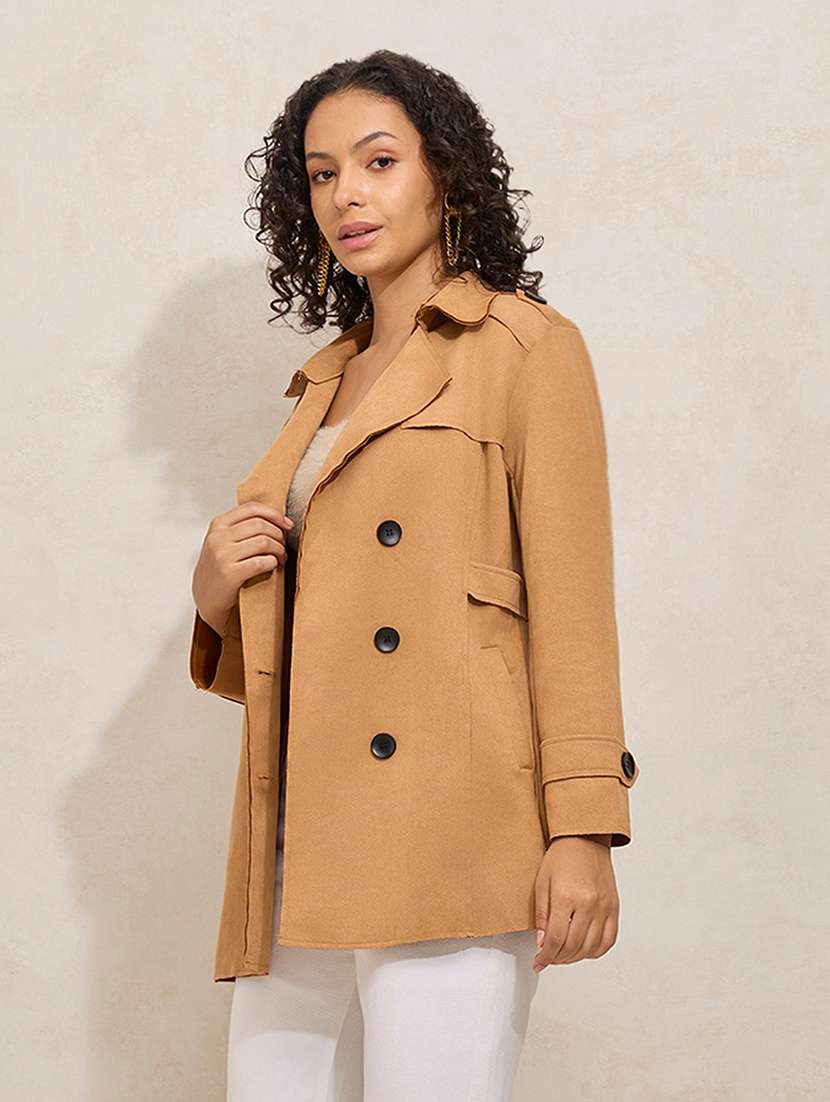 women solid notch lapel long sleeve trench coat - 21941871 -  Standard Image - 4