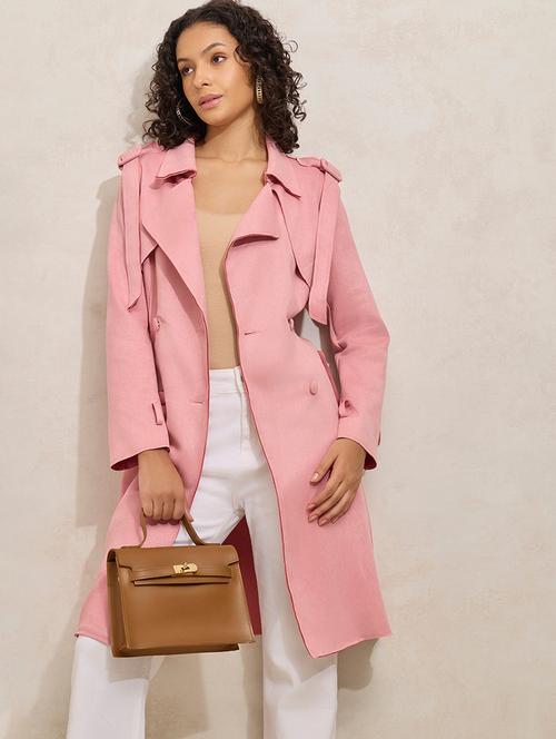women solid notch lapel long sleeve trench coat - 21941872 -  Standard Image - 0