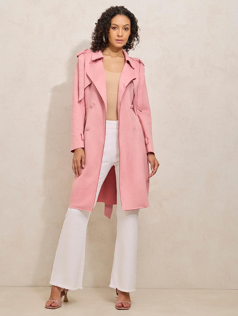 women solid notch lapel long sleeve trench coat - 21941872 - Standard Image - 1