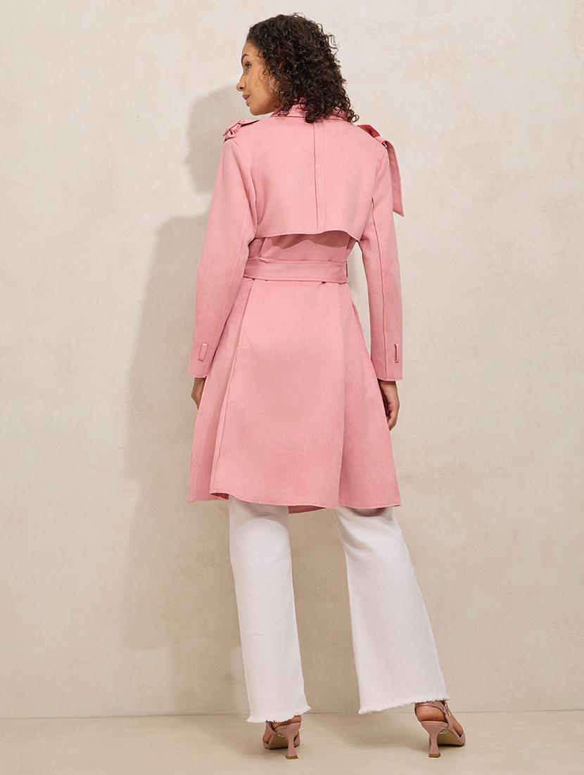 women solid notch lapel long sleeve trench coat - 21941872 - Standard Image - 4