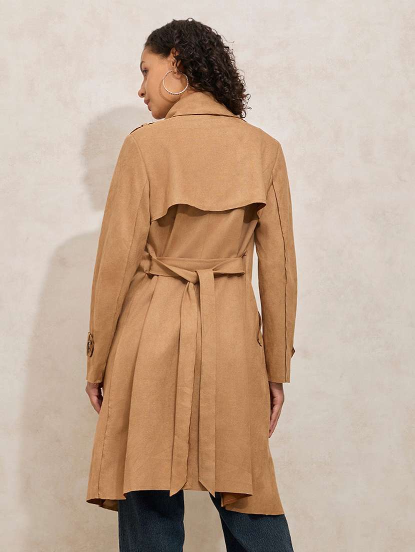 women solid notch lapel long sleeve trench coat - 21941874 -  Standard Image - 4