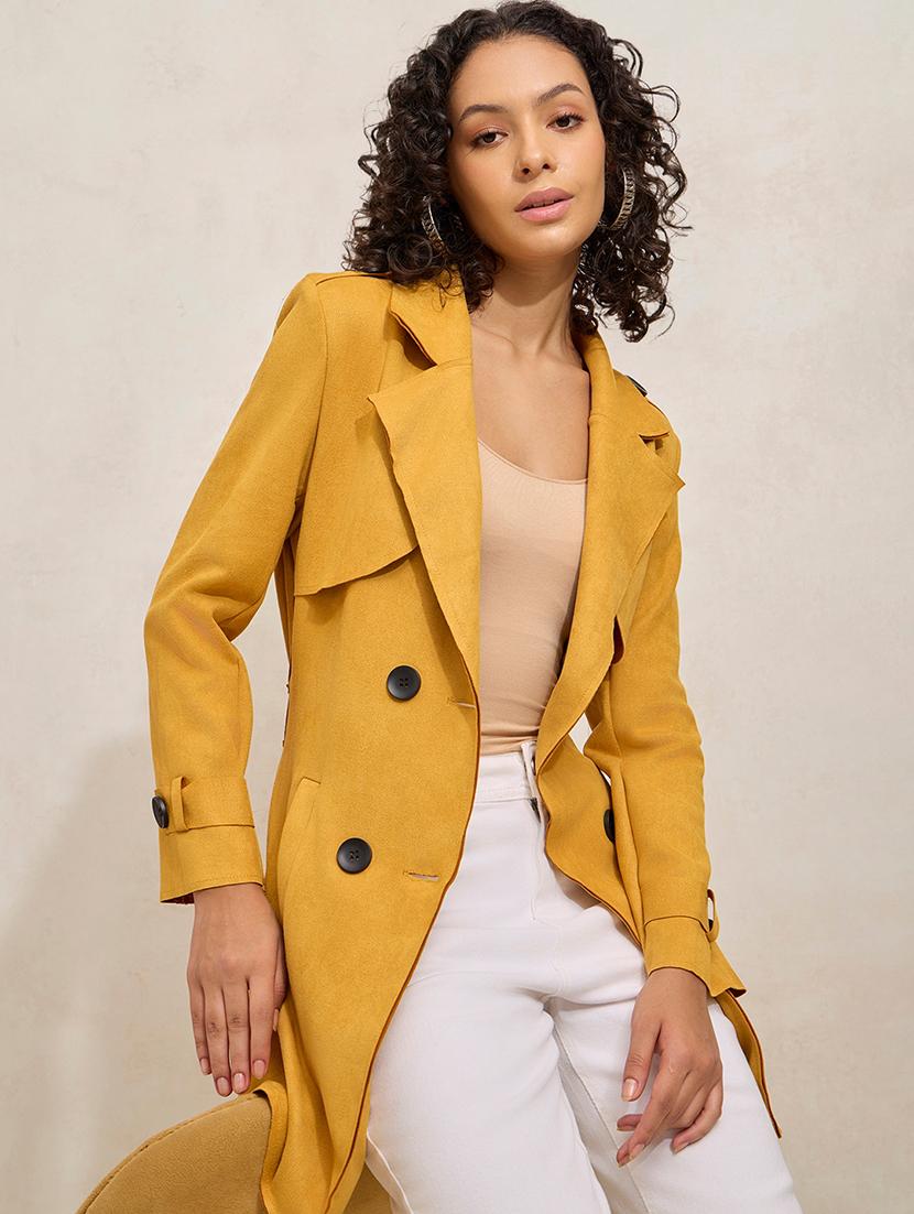 women solid notch lapel long sleeve trench coat - 21941876 - Zoom Image - 0