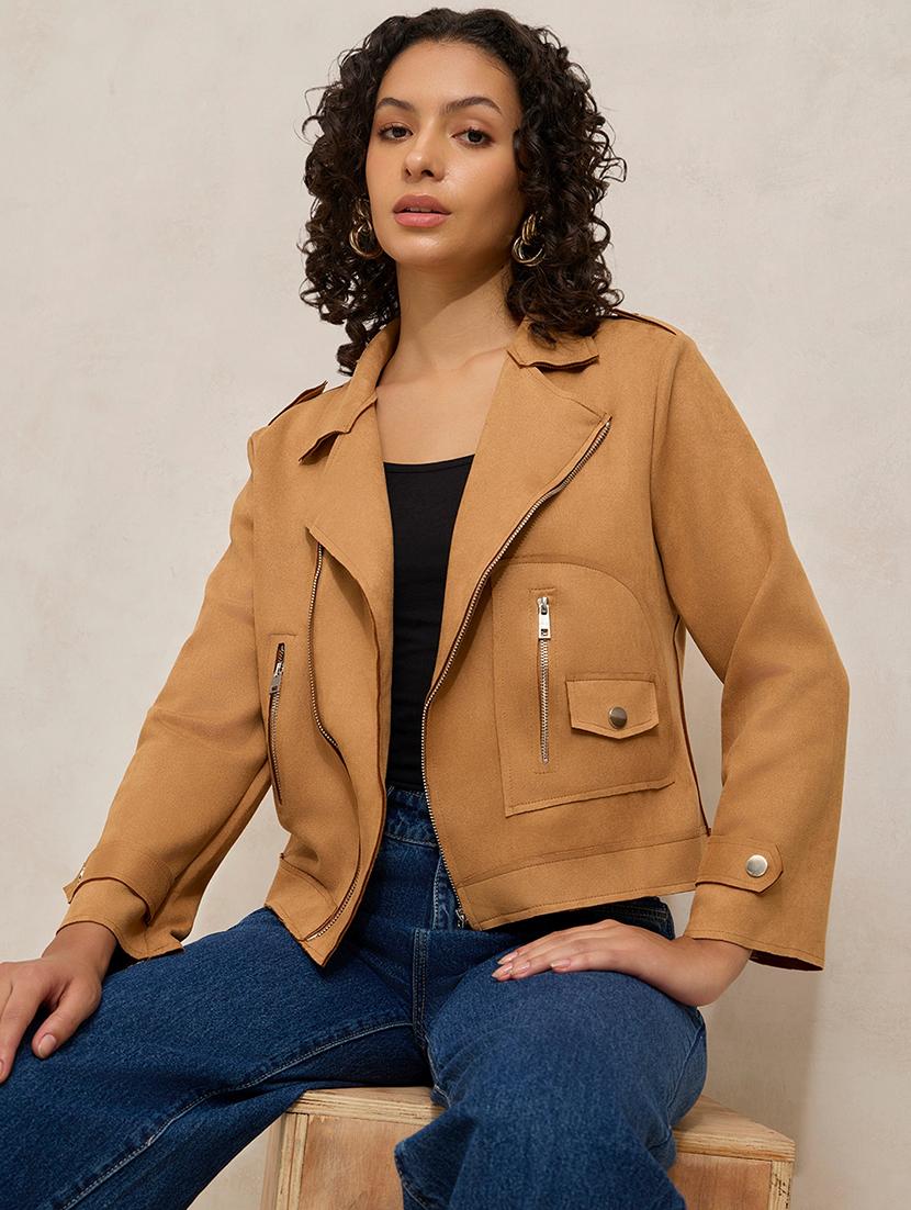 women solid long sleeve biker jacket - 21941877 -  Zoom Image - 0