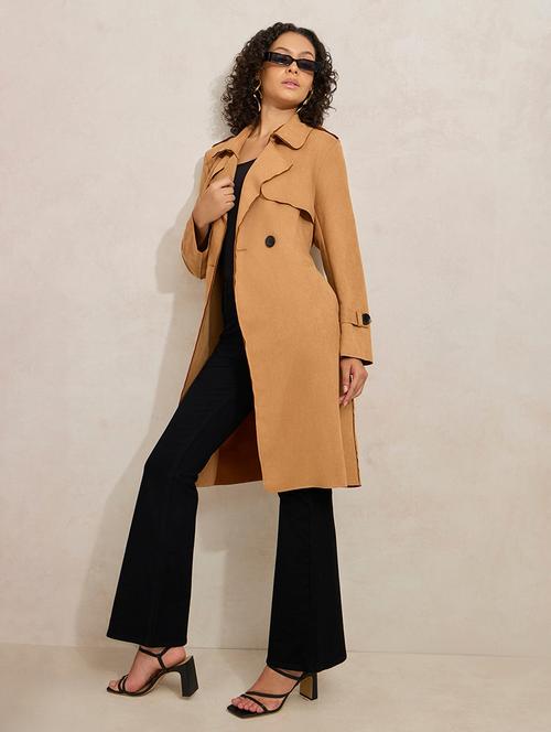 women solid notch lapel long sleeve trench coat - 21941879 -  Standard Image - 0