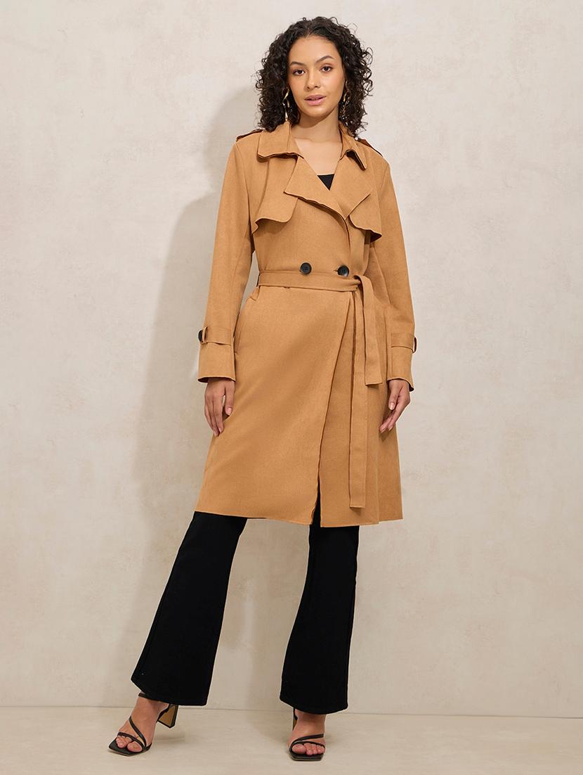 women solid notch lapel long sleeve trench coat - 21941879 - Standard Image - 1