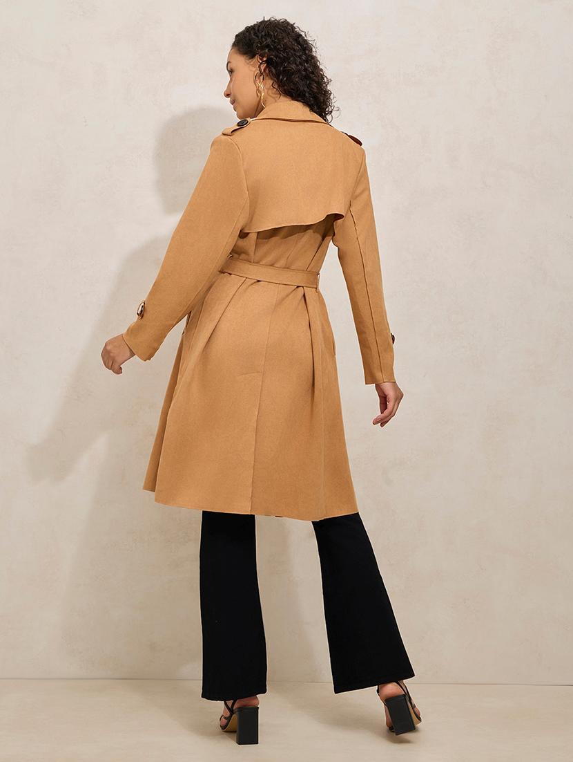 women solid notch lapel long sleeve trench coat - 21941879 - Standard Image - 4