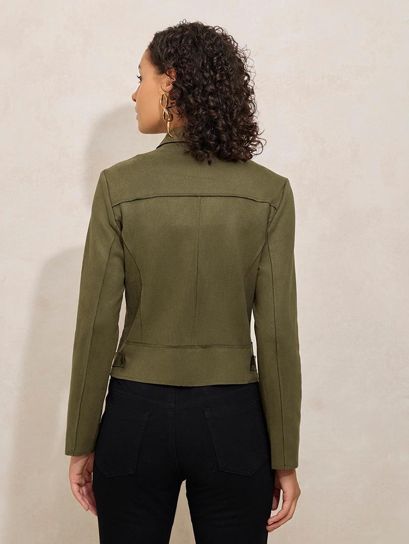 women solid long sleeve biker jacket - 21941881 - Standard Image - 4