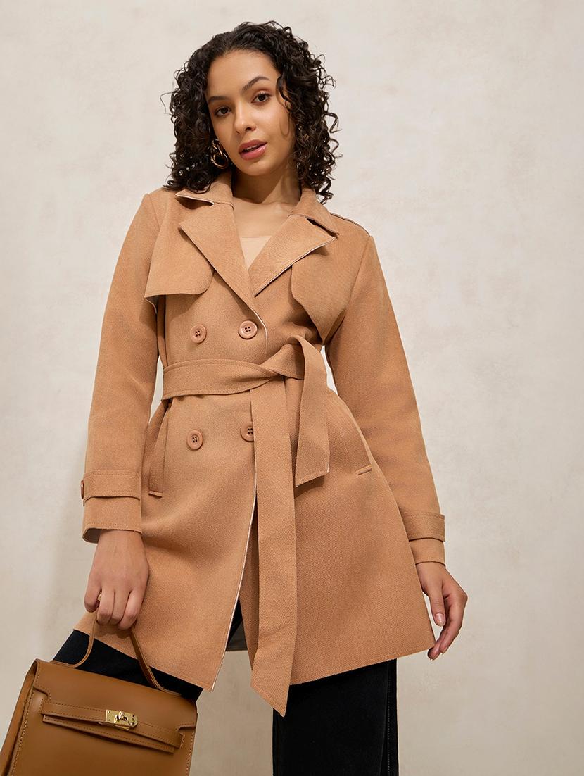 women solid notch lapel long sleeve trench coat - 21941882 - Zoom Image - 0