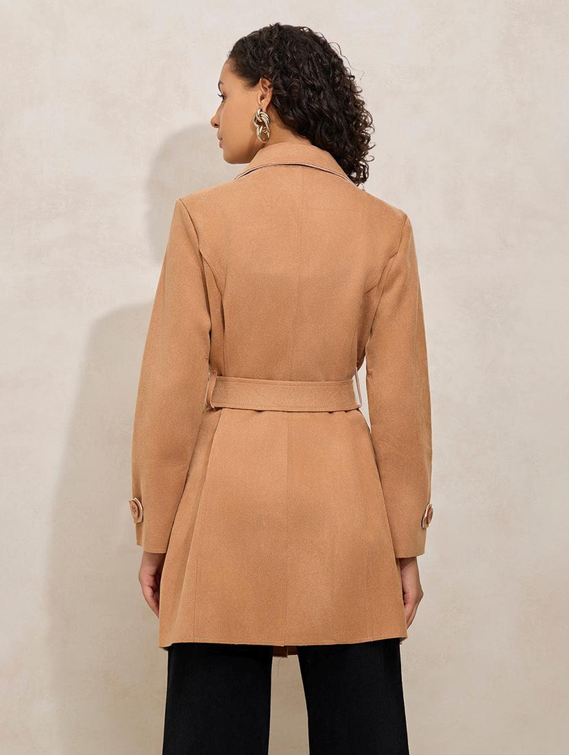 women solid notch lapel long sleeve trench coat - 21941882 - Standard Image - 4