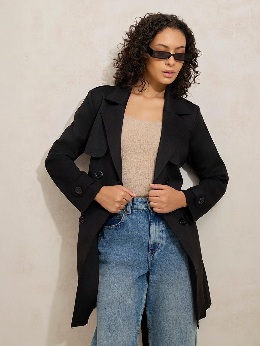 women's regular fit black cotton trench coat - 21941884 - Zoom Image - 0