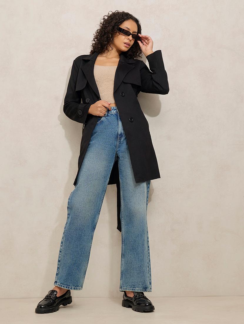 women's regular fit black cotton trench coat - 21941884 - Standard Image - 6