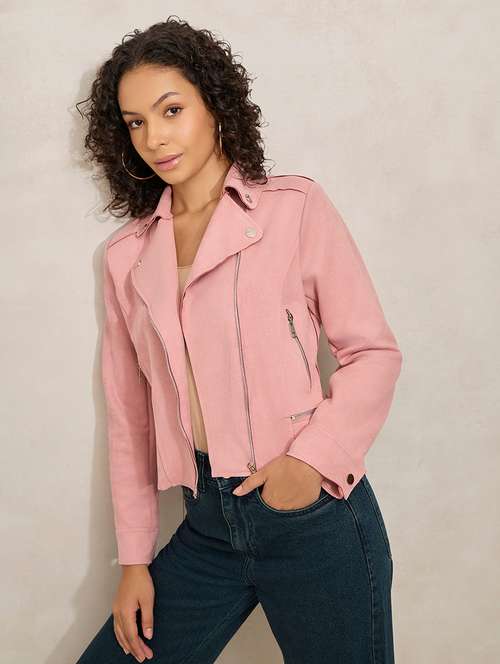 women solid long sleeve biker jacket - 21941885 -  Standard Image - 0